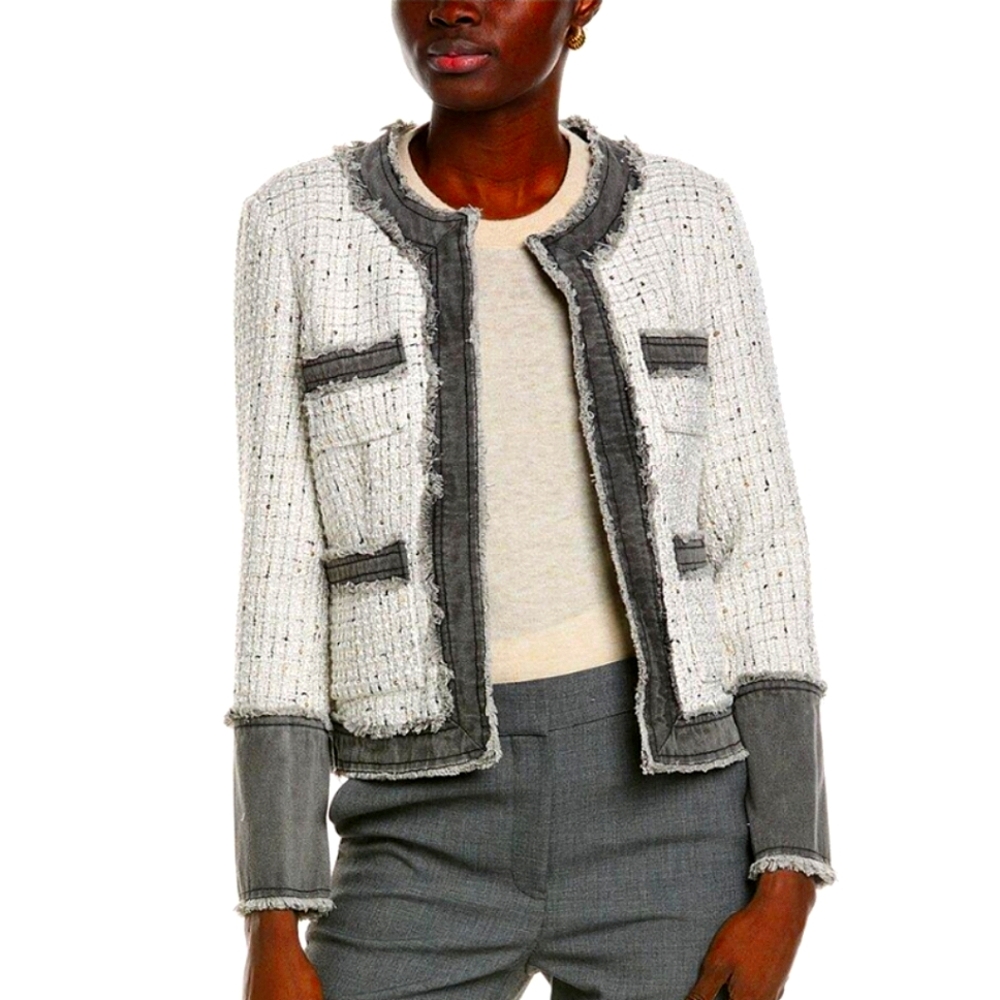 NWT NANETTE LEPORE Women's Gray Tweed and Denim Jacket